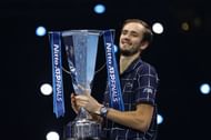 Daniil Medvedev with the winner's trophy after beating Dominic Thiem